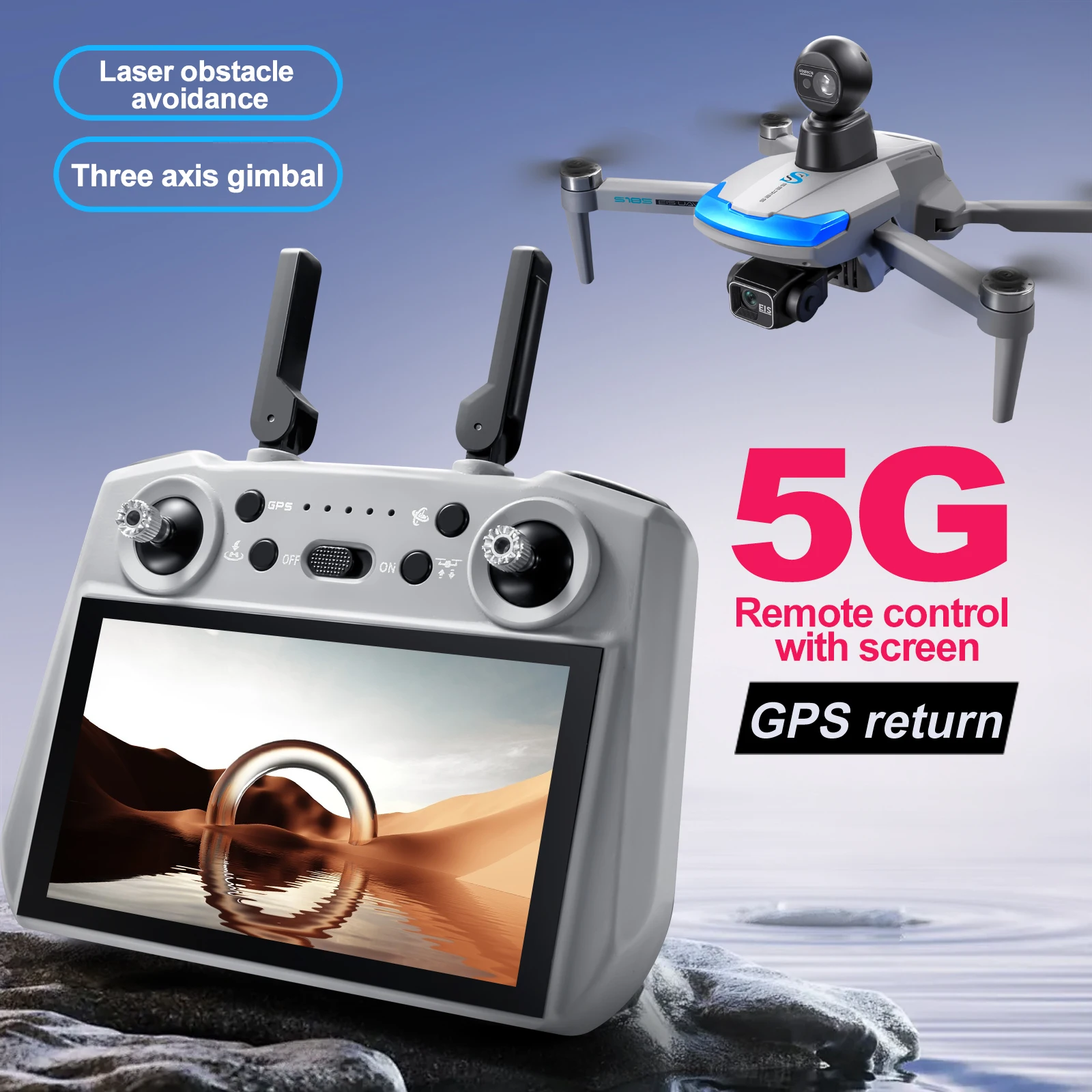 طائرة بدون طيار احترافية S185  - مراجعة Drone Gimbal 3 Axis وسعره